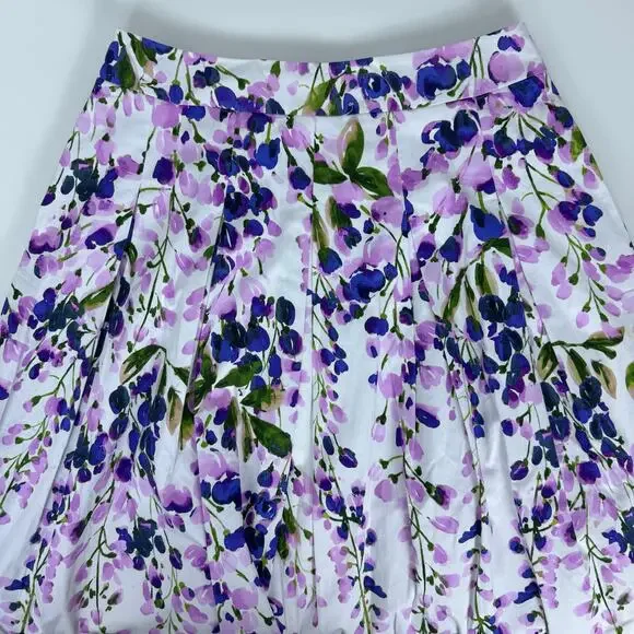 NWT Talbots Wisteria Print Midi Skirt Pleated Pockets Floral White Purple 2 - Picture 3 of 7